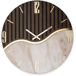 Orologio design da parete 60cm resina effetto marmo legno oro