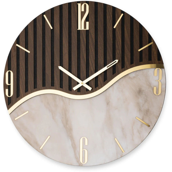 Orologio design da parete 60cm resina effetto marmo legno oro