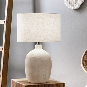 Perenz tribale lampada da tavolo ceramica bianca paralume beige