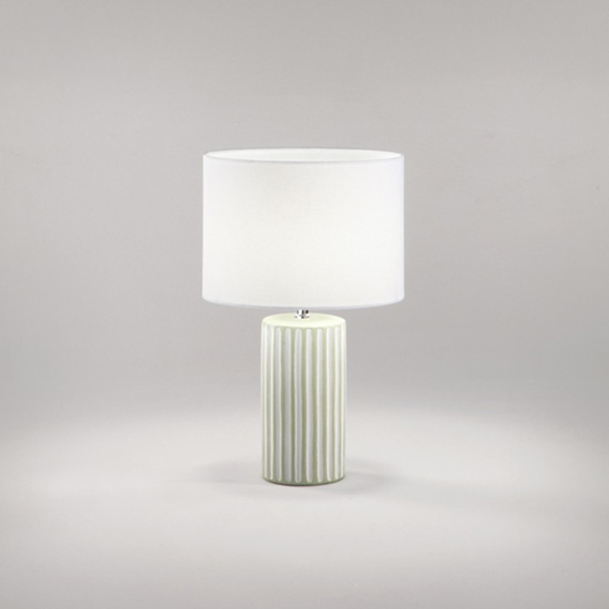 Lampada da tavolo tribale perenz ceramica bianco e beige paralume tessuto