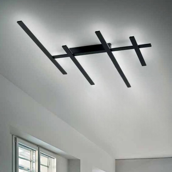 Gea luce rake plafoniera moderna led 70w 3000k nera per salotto