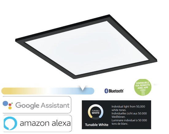 Plafoniera nera 45x45 led 21w 2700k a 6500k dimmerabile app salobrena eglo