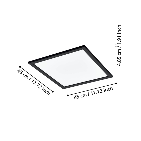Plafoniera nera 45x45 led 21w 2700k a 6500k dimmerabile app salobrena eglo