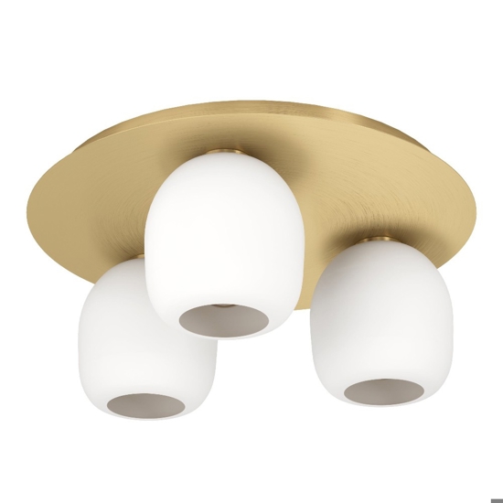 Plafoniera moderna rotonda ottone 3 luci bianche eglo manzanares