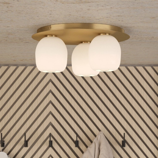 Plafoniera moderna rotonda ottone 3 luci bianche eglo manzanares
