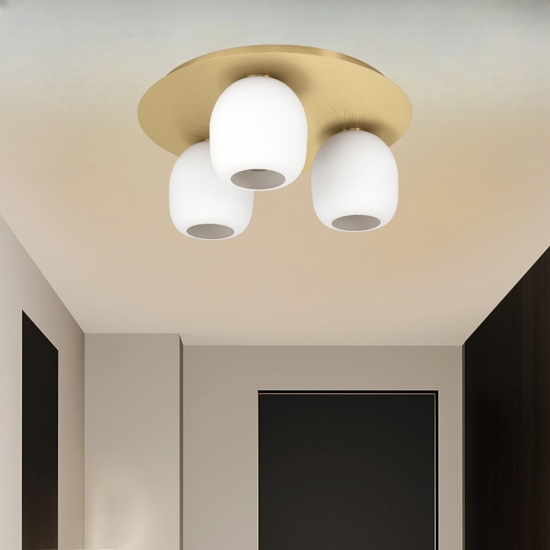 Plafoniera moderna rotonda ottone 3 luci bianche eglo manzanares