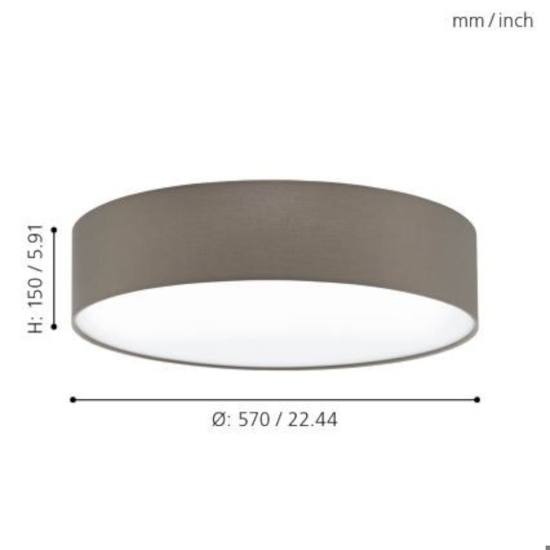 Eglo pasteri plafoniera moderna tonda tessuto tortora 57cm