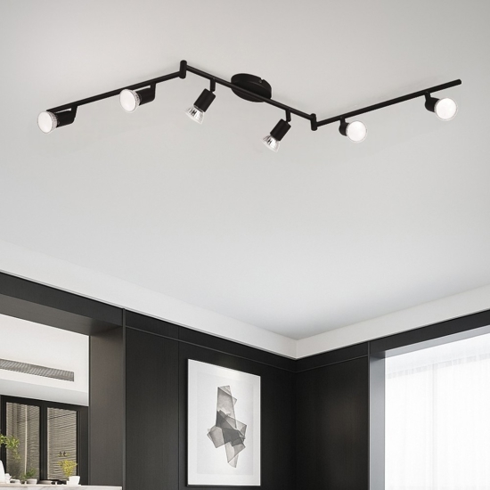 Plafoniera moderna con luci spot orientabili nera eglo buzz