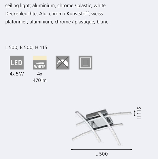 Eglo nevado plafoniera cromata led 3000k 20w design moderna