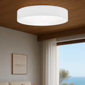 Plafoniera moderna tessuto bianco rotonda pasteri eglo