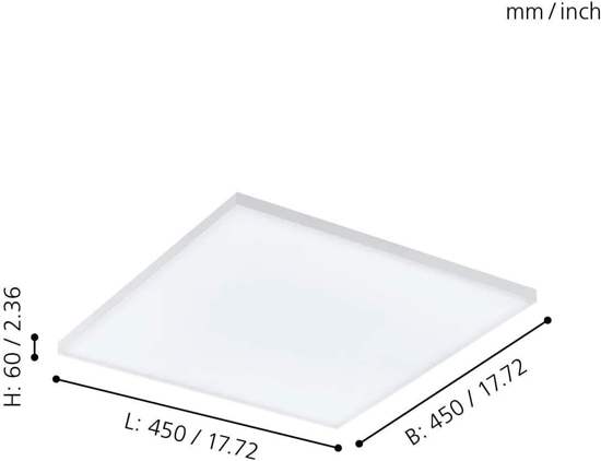Eglo turcona plafoniera led 45x45 20w 4000k quadrata bianca