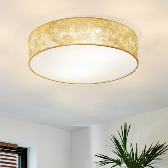 Viserbella eglo plafoniera rotonda tessuto foglia oro moderna