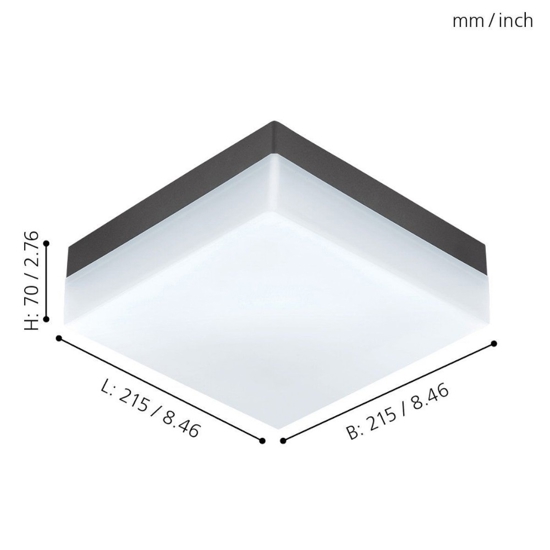 Eglo sonella plafoniera da esterno quadrata led 8w 3000k bianca