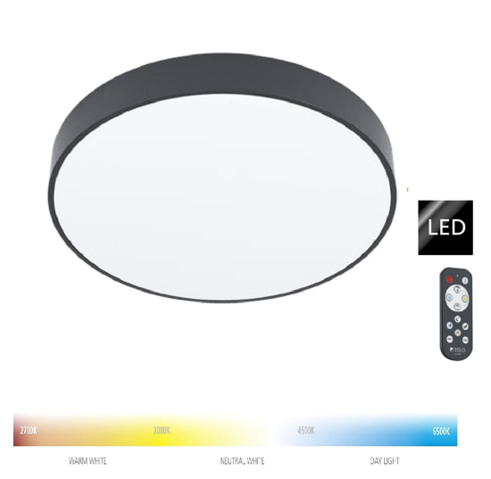 Zubieta eglo plafoniera rotonda nera 2700k a 6500k led 24w dimmerabile