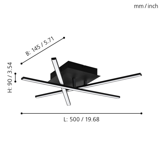 Plafoniera design moderna nera 13w 3000k eglo lasana