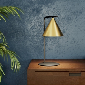 Lampada da tavolo nero cono oro ottone narices eglo