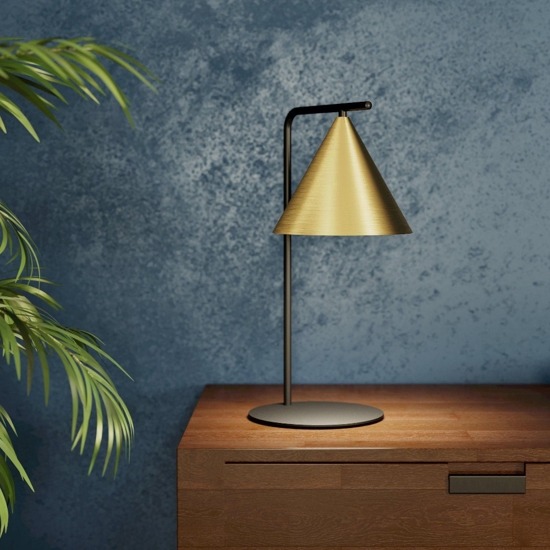 Lampada da tavolo nero cono oro ottone narices eglo