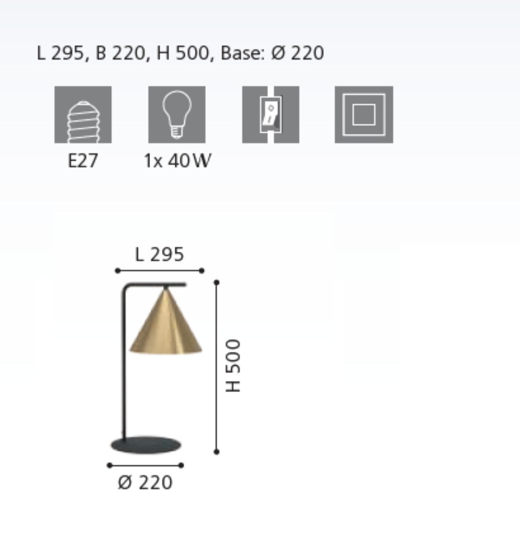 Lampada da tavolo nero cono oro ottone narices eglo