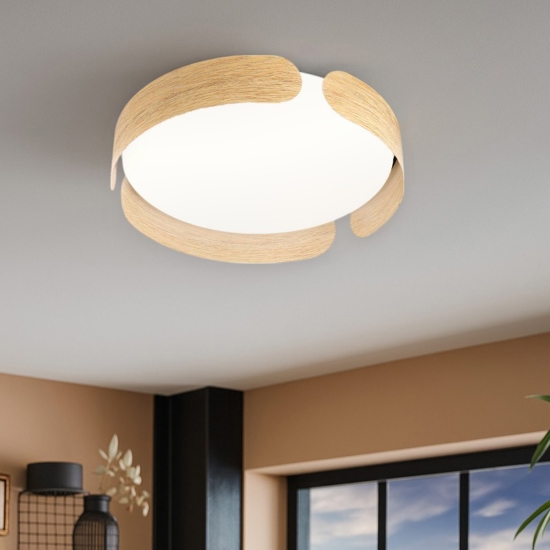 Valcasotto eglo plafoniera moderna effetto legno led 24w 3000k rotonda