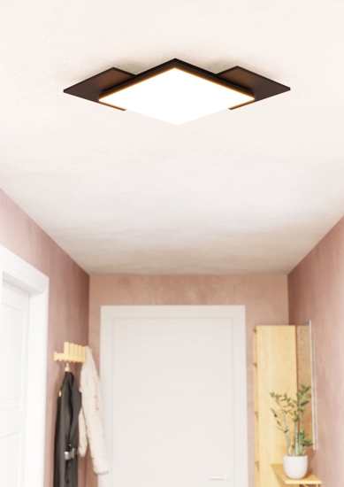 Plafoniera design moderna led 12w 3000k nero legno tamuria eglo