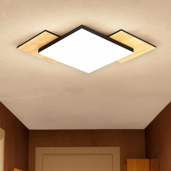Tamuria eglo plafoniera bicolore nero legno led 24w 3000k design moderna