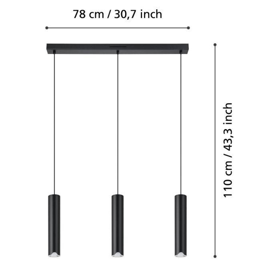 Eglo balamorta lampadario moferno nero cilindri led cct dimmerabile