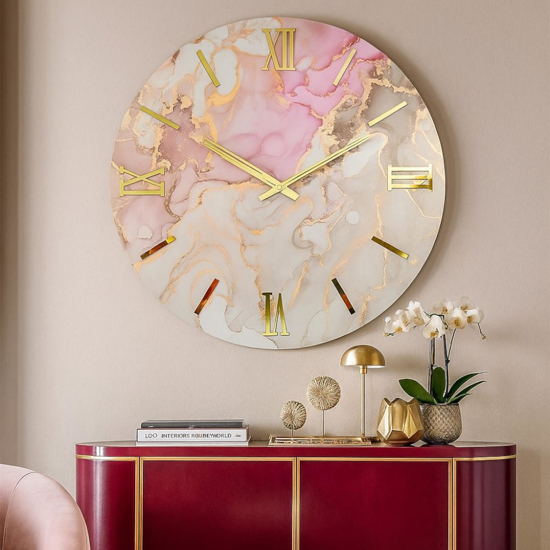 Grande orologio 100cm da parete effetto marmo rosa oro design