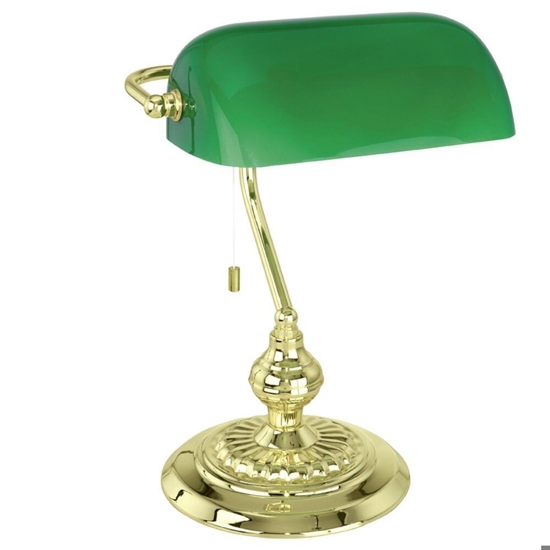 Lampada classica da scrivania churchill ottone vetro verde con cordicella eglo banker
