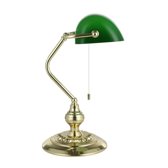 Lampada classica da scrivania churchill ottone vetro verde con cordicella eglo banker