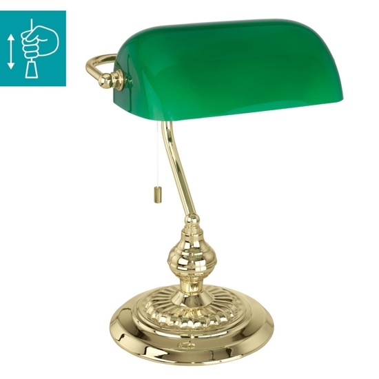 Lampada classica da scrivania churchill ottone vetro verde con cordicella eglo banker
