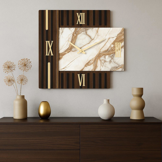 Orologio da parete design 60x60 legno effetto marmo