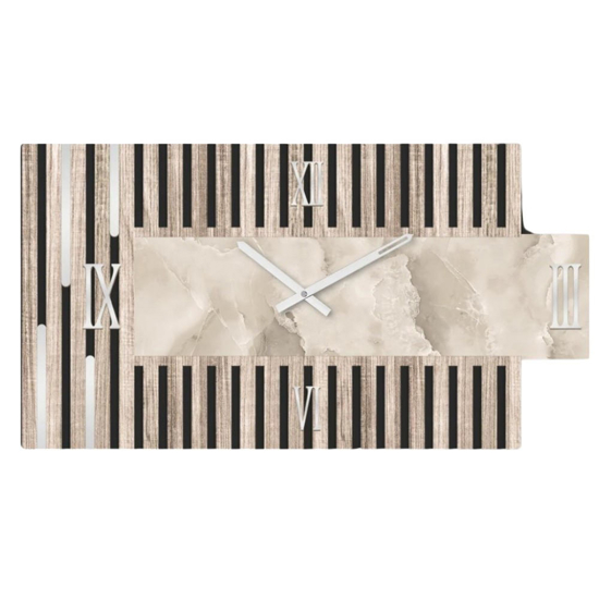 Grande orologio design da parete 70x35 legno e resina effetto marmo