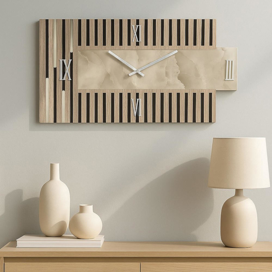 Grande orologio design da parete 70x35 legno e resina effetto marmo