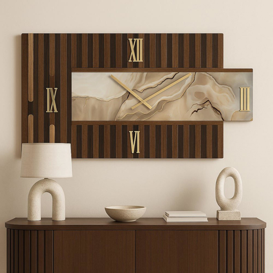 Orologio da parete 90x50 design legno resina effetto marmo