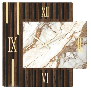 Grande orologio per parete elegante 80x80 legno resina effetto marmo