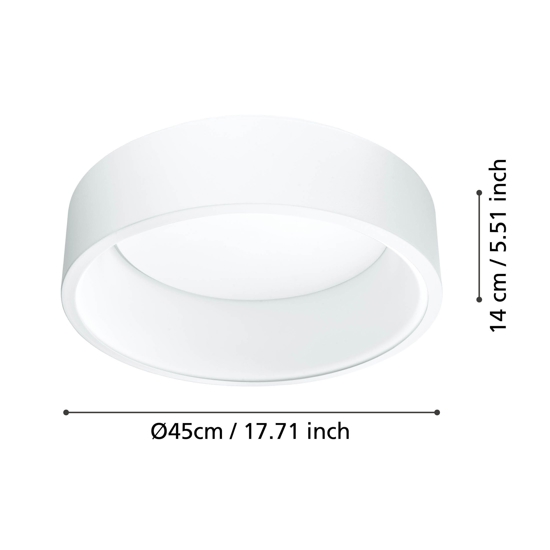 Eglo marghera plafoniera cucina 45cm 25w 3000k dimmerabile bianco moderna rotonda