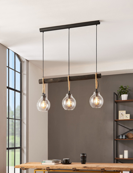 Roding eglo lampadario da cucina tre luci legno stile industriale
