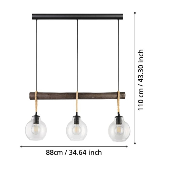 Roding eglo lampadario da cucina tre luci legno stile industriale
