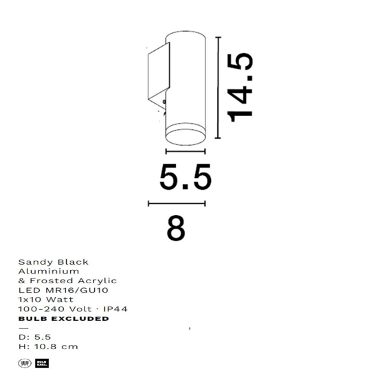 Applique per bagno moderna cilindro nero ip44
