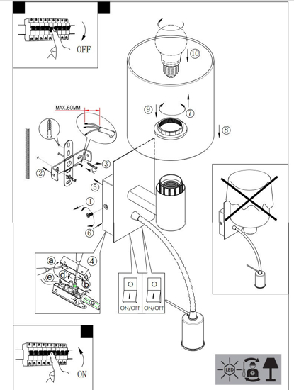 Eglo pasteri applique per camera da letto moderna per comodino