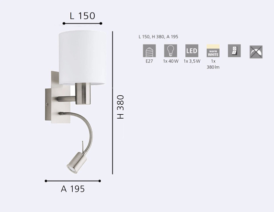 Eglo pasteri applique per camera da letto moderna per comodino