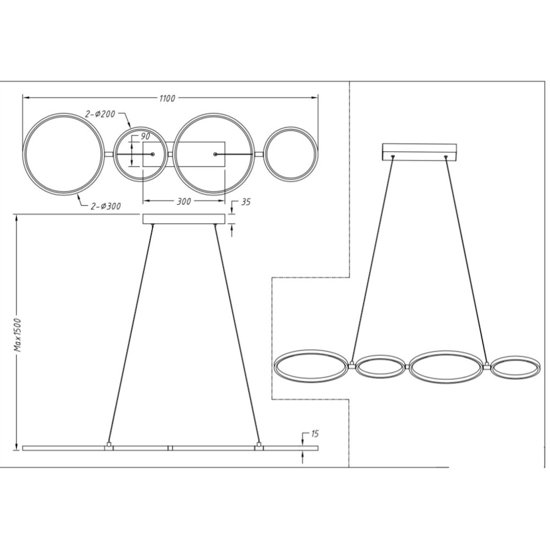 Lampadario moderno nero per soggiorno led 37w 3000k dimmerabile