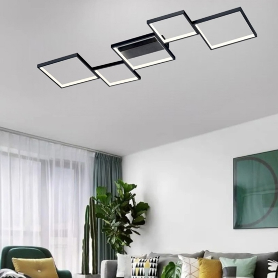 Plafoniera led 34w 3000k moderna nera dimmerabile per soggiorno