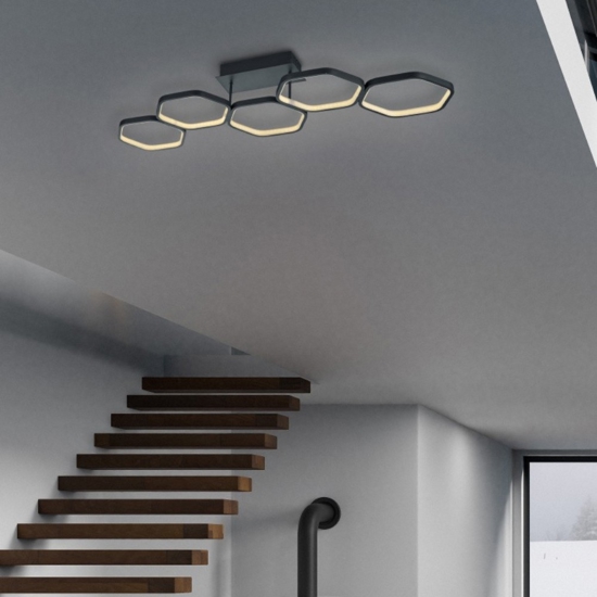 Plafoniera led 24w 3000k esagoni antracite design moderna