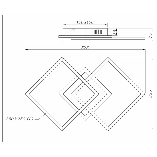 Plafoniera led 25w 3000k quadrata nera dimmerabile moderna