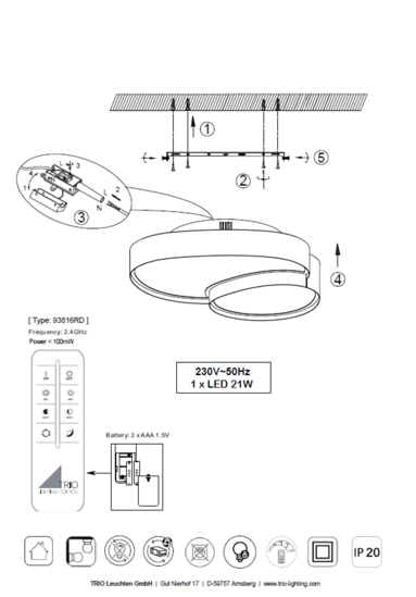 Plafoniera led 21w nero oro dimmerabile con telecomando
