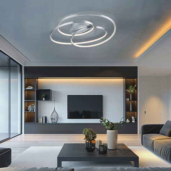 Plafoniera grigia led 3000k dimmerabile per soggiorno design circolare