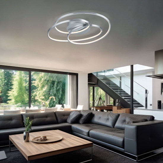 Plafoniera grigia led 3000k dimmerabile per soggiorno design circolare