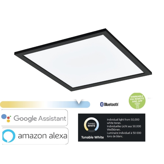 Plafoniera 60x60 nero led 34w 2700k a 6500k dimmerabile con app eglo salobrena