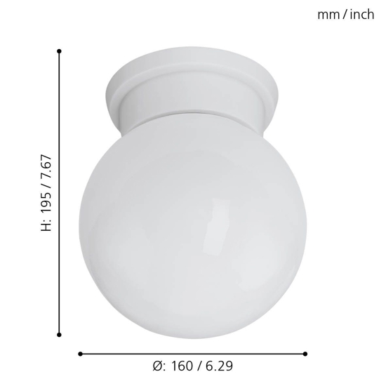 Plafoniera lampada da soffitto sfera di vetro bianco eglo durelo